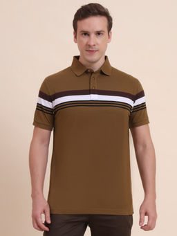 JadeBlue - Khaki and White Striped Slim Fit Polo T-Shirt