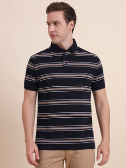 JadeBlue - Men Striped Slim Fit Polo T-Shirt