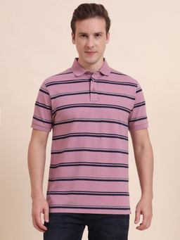 JadeBlue - Pink Striped Slim Fit Polo T-Shirt