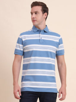 JadeBlue - Striped Blue And White Slim Fit Polo T-shirt