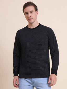 JadeBlue - Slim Fit Charcoal Striped T-Shirt