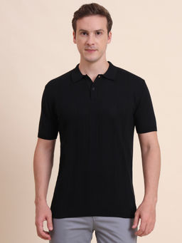 JadeBlue - Black Cotton Stretch Polo T-shirt