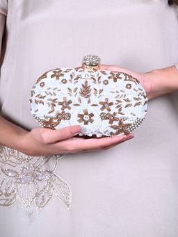 Odette - White Embellished Clutch Bag For Women