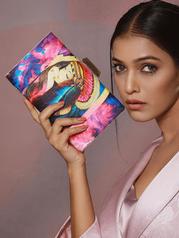 Aatmana - Pink & Blue Classic Girl Motif Printed Box Clutch