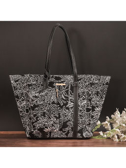 Bagsy Malone - Black Canvas Handcrafted Women's Tote Bag and Handbag Pouch Set Of 2