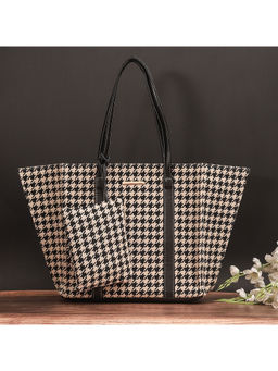 Bagsy Malone - Black Canvas Handcrafted Women's Tote Bag and Handbag Pouch Set Of 2