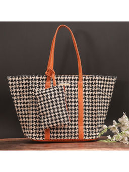 Bagsy Malone - Off White Canvas Handcrafted Women's Tote Bag and Handbag Pouch Set Of 2