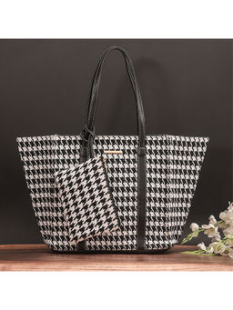 Bagsy Malone - Black Canvas Handcrafted Women's Tote Bag and Handbag Pouch Set Of 2