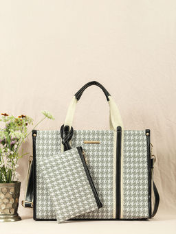 Bagsy Malone - Grey Vegan Leather Luxe Aura Tote Bag with Pouch (Set of 2) - Travel Edition