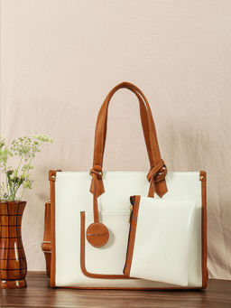 Bagsy Malone - White Urban Elegance Canvas Tote Bag with Pouch (Set of 2)