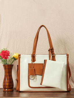 Bagsy Malone - White Urban Luxe Tote Bag with Pouch (Set of 2)