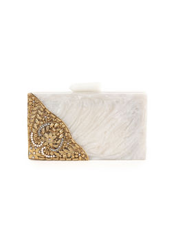 Odette - White And Gold Resin Box Clutch For Women
