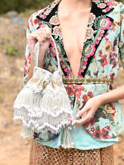 Odette - Women Silver Tassel Potli Bag