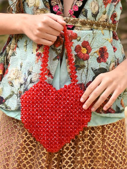 Odette - Women Red Beads Embellished Clutch