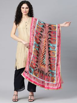 SWI STYLISH - Womens Printed Pakistani Multi-color Chiffon Dupatta with Mirror Work
