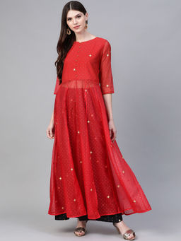 Ahalyaa - Red Bandhani Print Kurta With Palazzo (Set of 2)