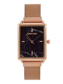 Joker and Witch - Joker & Witch Quad Black Marble Rectangle Dial Rose Gold Mesh Strap Analog Womens Watch