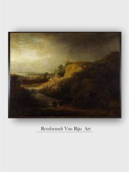 The Art House - Rembrandt Landscape Framed Multi-Color Wall Art Painting