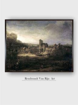 The Art House - Rembrandt Landscape Framed Multi-Color Wall Art Painting