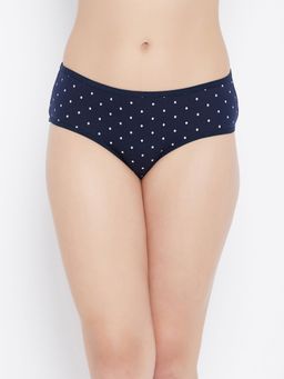 Clovia - Mid Waist Polka Print Hipster Panty In Navy - Cotton