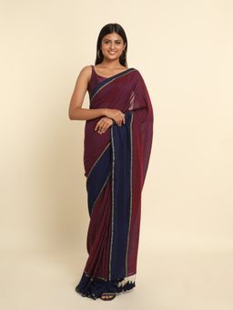 Suta - Maroon Solid Cotton Blend Saree