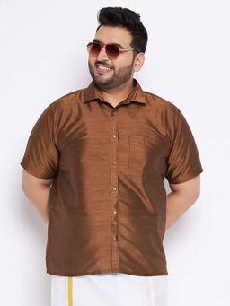 Vastramay - Mens Coffee Brown Silk Blend Ethnic Shirt