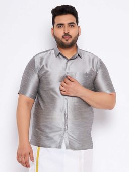 Vastramay - Mens Grey Silk Blend Ethnic Shirt