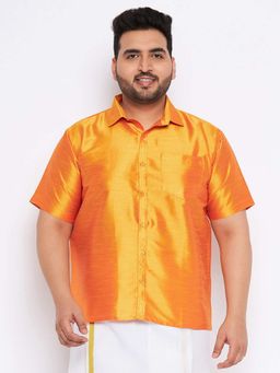 Vastramay - Mens Saffron Orange Silk Blend Ethnic Shirt