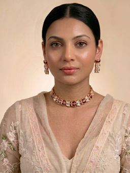 Shop Naymee - Elegant Ruby Kundan Choker and Earrings Set