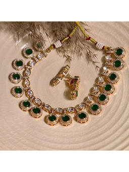 Shop Naymee - Celestial Green Polki and Kundan Necklace and Earrings Set