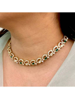 Shop Naymee - Delicate Emerald Charm Kundan Choker and Earrings Set