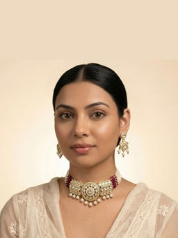 Shop Naymee - Regal Ruby and Pearl Kundan Choker and Earrings Set