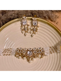 Shop Naymee - Luminous White Polki and Kundan Choker and Earrings Set