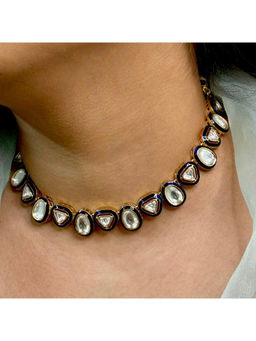 Shop Naymee - Minimalist Blue Polki Choker and Earrings Set