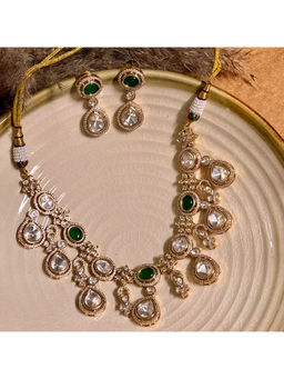 Shop Naymee - Classic Emerald Polki and Kundan Necklace and Earrings Set
