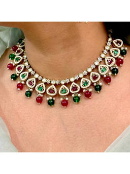 Shop Naymee - Elegant Multi-Hue Kundan Necklace and Earrings Set