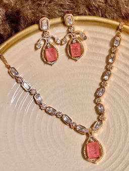 Shop Naymee - Blush Elegance Kundan and Polki Necklace and Earrings Set
