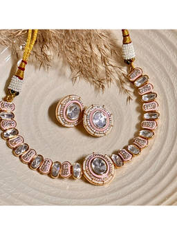 Shop Naymee - Timeless Pink Polki Choker and Earrings Set