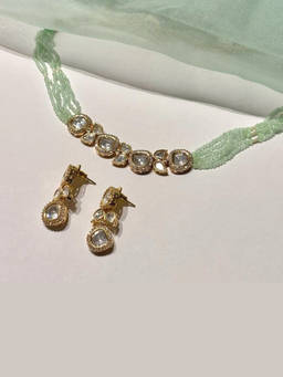 Shop Naymee - Mehr Polki Green Necklace and Earrings Set