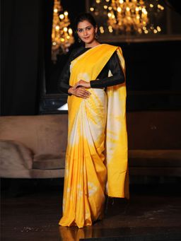 Beatitude - Yellow Viscose Katan Silk Tie and Dye Saree Unstitched Blouse