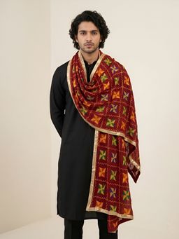 MUFFLY - Premium Chinon Phulkari Embroidered Maroon Dupatta
