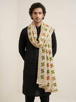 MUFFLY - White Premium Chinon Phulkari Embroidered Dupatta