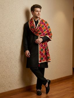 MUFFLY - Luxe Heritage Phulkari Embroidered Chinon Multi- Color Dupatta