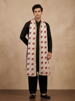 MUFFLY - Premium Chinon Phulkari Embroidered White Dupatta