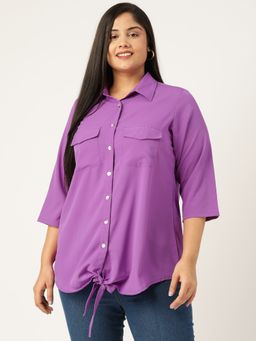 theRebelinme - Plus Size Women Purple Solid Colour Button Closure Casual Shirt