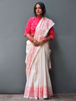 Chidiyaa - Tulip Handblock Printed Mulmul Cotton Saree