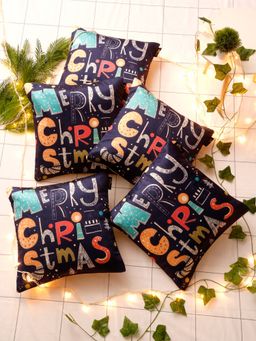 HOSTA HOMES - Blue and Yellow Geometric Velvet Square Cushion Covers (Set of 5) (16 x 16 Inches)