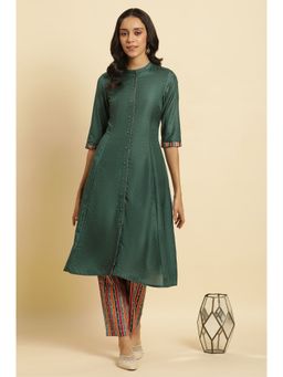 W - Women Pink Festive Striped Print Rayon Kurta With Flared Pant & Dupatta