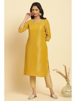 W - Yellow Textured Kurta