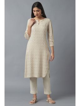 W - Beige Stripes Kurta